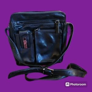 PERLINA Black Soft Leather Unisex Crossbody Bag